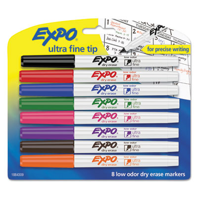 Low-Odor Dry-Erase Marker, Extra-Fine Bullet Tip, Assorted Colors, 8/Set