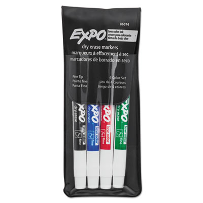 Low-Odor Dry-Erase Marker, Fine Bullet Tip, Assorted Colors, 4/Set