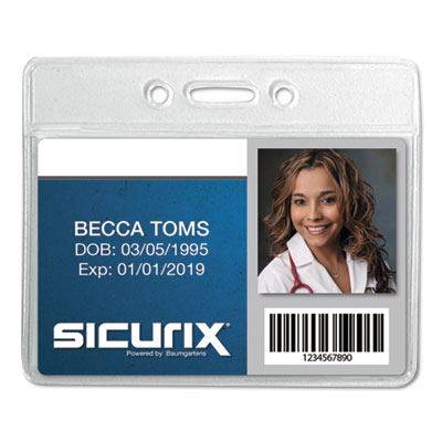 SICURIX Badge Holder, Horizontal, 2.13 x 3.38, Clear, 12/Pack