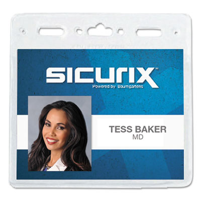 Sicurix Vinyl Badge Holder, 4 x 3, Clear, 50/Pack