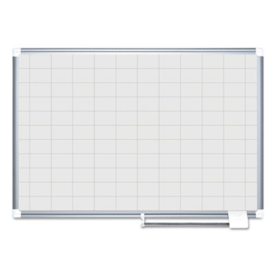 Gridded Magnetic Steel Dry Erase Project Planning Board, 2" x 3" Cells, 48" x 36", White Surface, Satin Aluminum Frame