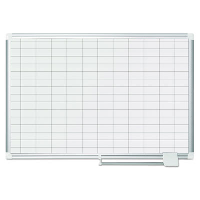 Gridded Magnetic Steel Dry Erase Project Planning Board, 1" x 2" Cells, 36" x 24", White Surface, Satin Aluminum Frame