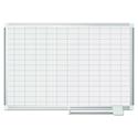 Gridded Magnetic Steel Dry Erase Project Planning Board, 1" x 2" Cells, 36" x 24", White Surface, Satin Aluminum Frame