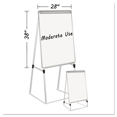 Silver Easy Clean Dry Erase Quad-Pod Presentation Easel, 28" x 39.5", White Surface, Black/Satin Aluminum Frame