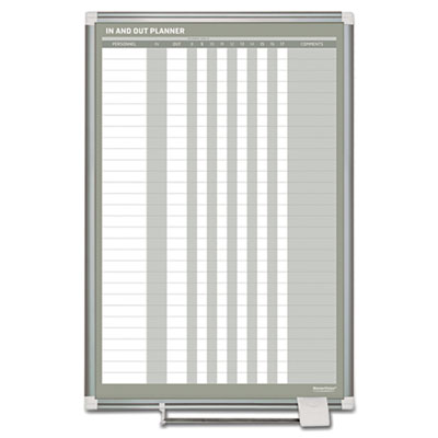 In-Out Magnetic Dry Erase Board, 30-Person Tracking, 24" x 36", White Surface, Satin Aluminum Frame