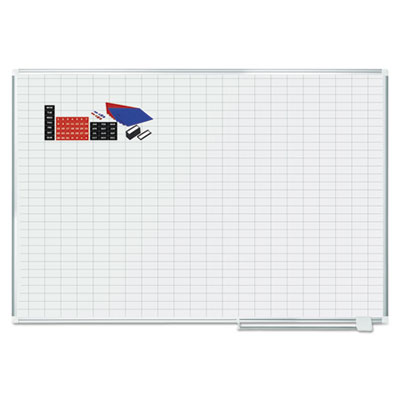 Gridded Magnetic Steel Dry Erase Project Planning Board, 1" x 2" Cells, 72" x 48", White Surface, Satin Aluminum Frame