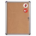 Slim-Line Enclosed Cork Bulletin Board with One Door, 28" x 38", Tan Surface, Satin Aluminum Frame