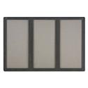 Enclosed Indoor Fabric Bulletin Board with Three Hinged Doors, 72" x 48", Gray Surface, Graphite Gray Aluminum Frame