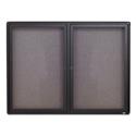 Enclosed Indoor Fabric Bulletin Board with Two Hinged Doors, 48" x 36", Gray Surface, Graphite Gray Aluminum Frame