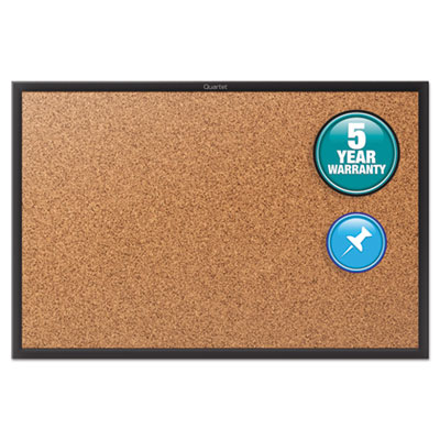 Classic Series Cork Bulletin Board, 24" x 18", Tan Surface, Black Aluminum Frame