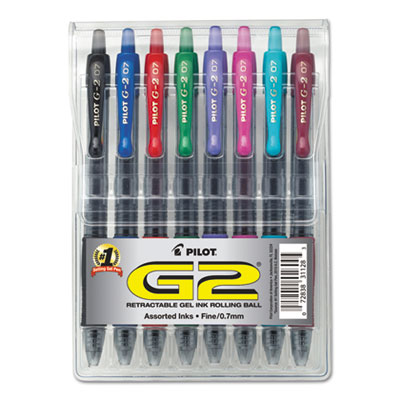 G2 Premium Gel Pen, Retractable, Fine 0.7 mm, Assorted Ink and Barrel Colors, 8/Pack