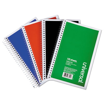 Wirebound Notebook, 3-Subject, Medium/College Rule, Assorted Cover Colors, (120) 9.5 x 6 Sheets, 4/Pack