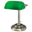 Traditional Banker's Lamp, Green Glass Shade, 10.5"w X 11"d X 13"h, Antique Brass