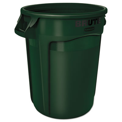 Vented Round Brute Container, 32 gal, Plastic, Dark Green