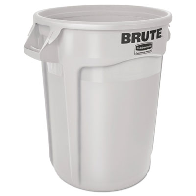 Vented Round Brute Container, 10 gal, Plastic, White