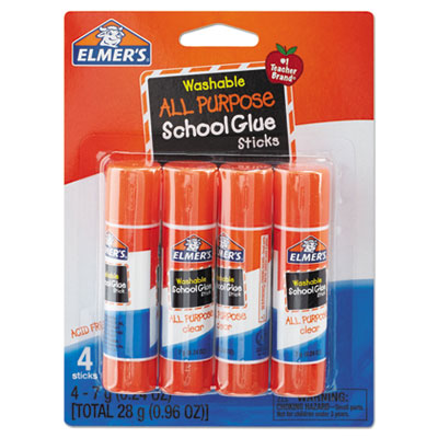 Washable School Glue Sticks, 0.24 oz, Applies and Dries Clear, 4/Pack