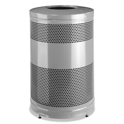 Classics Open Top Waste Receptacle, 51 gal, Steel, Stardust Silver Metallic w/Black Lid