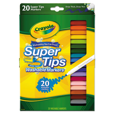 Washable Super Tips Markers, Fine/Broad Bullet Tips, Assorted Colors, 20/Set