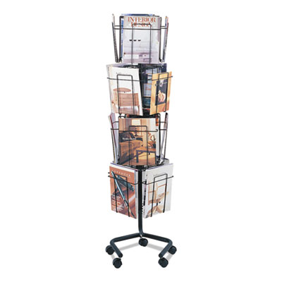 Wire Rotary Display Racks, 16 Compartments, 15w x 15d x 60h, Charcoal