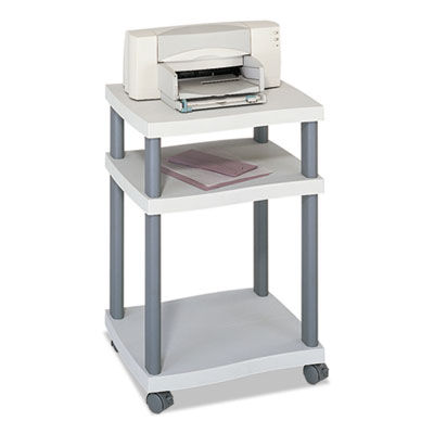 Wave Design Deskside Printer Stand, Plastic, 3 Shelves, 20" x 17.5" x 29.25", White/Charcoal Gray