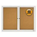 Enclosed Outdoors Bulletin Board with Two Doors, 48" x 36", Tan Surface, Anodized Aluminum Frame