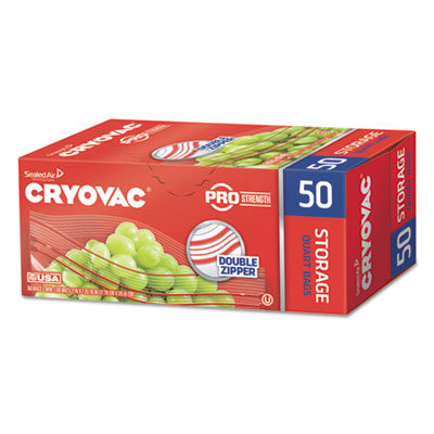 Cryovac One Quart Storage Bag Dual Zipper, 1 qt, 1.68 mil, 7" x 7.94", Clear, 450/Carton