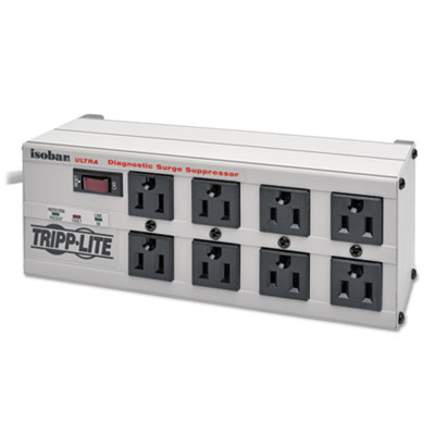 Isobar Surge Protector, 8 AC Outlets, 12 ft Cord, 3,840 J, Light Gray