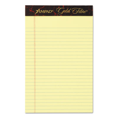 Gold Fibre Quality Writing Pads, Medium/College Rule, 50 Canary-Yellow 5 x 8 Sheets, Dozen