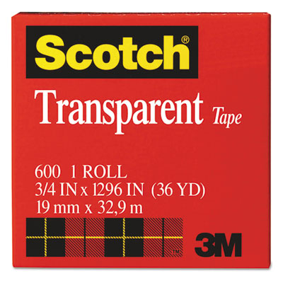 Transparent Tape, 1" Core, 0.75" x 36 yds, Transparent