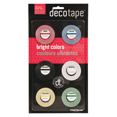 Deco Bright Decorative Tape, 1" Core, 0.13" x 27 ft, Assorted Colors, 6/Box