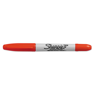 Twin-Tip Permanent Marker, Extra-Fine/Fine Bullet Tips, Red, Dozen