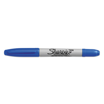 Twin-Tip Permanent Marker, Extra-Fine/Fine Bullet Tips, Blue, Dozen