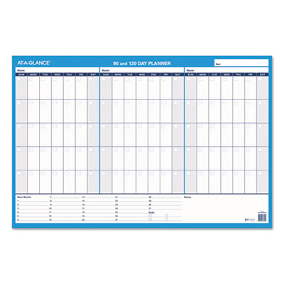 90/120-Day Undated Horizontal Erasable Wall Planner, 36 x 24, White/Blue Sheets, Undated