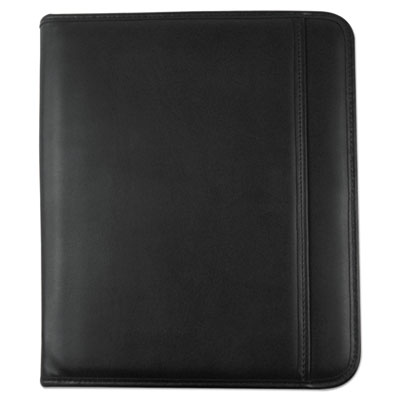 Leather Textured Zippered PadFolio with Tablet Pocket, 10 3/4 x 13 1/8, Black