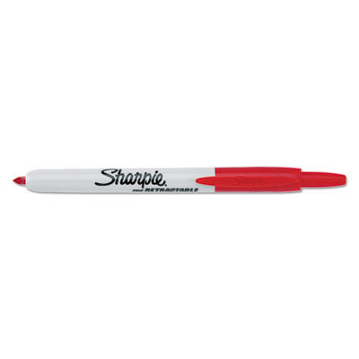 Retractable Permanent Marker, Fine Bullet Tip, Red