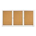 Enclosed Indoor Cork Bulletin Board with Three Hinged Doors, 72" x 36", Tan Surface, Satin Aluminum Frame