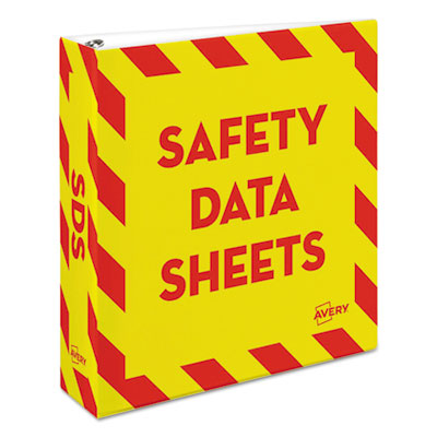 Heavy-Duty Preprinted Safety Data Sheet Binder, 3 Rings, 2" Capacity, 11 x 8.5, Yellow/Red