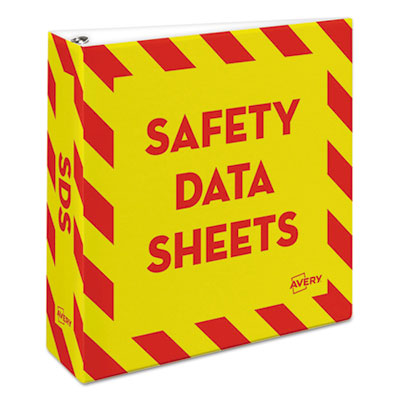 Heavy-Duty Preprinted Safety Data Sheet Binder, 3 Rings, 3" Capacity, 11 x 8.5, Yellow/Red