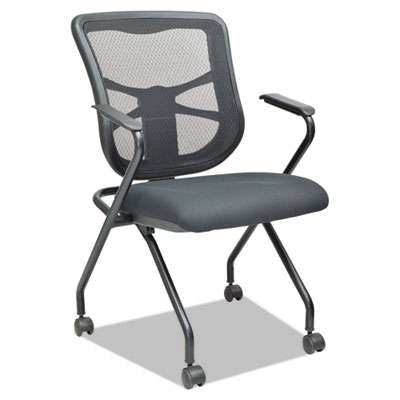 Alera Elusion Mesh Nesting Chairs with Padded Arms, Supports Up to 275 lb, 18.11" Seat Height, Black, 2/Carton