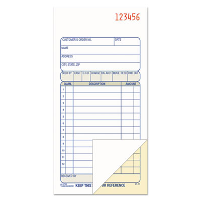 2-Part Sales Book, 12 Lines, Two-Part Carbon, 3.38 x 6.69, 50 Forms Total