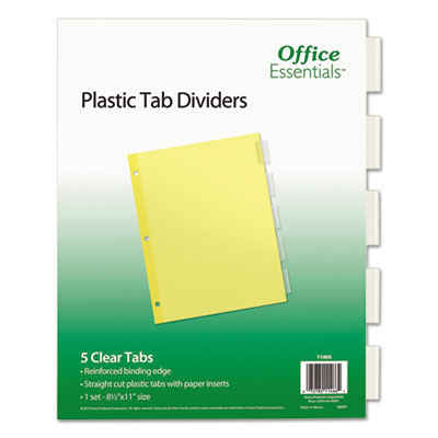 Plastic Insertable Dividers, 5-Tab, 11 x 8.5, Clear Tabs, 1 Set