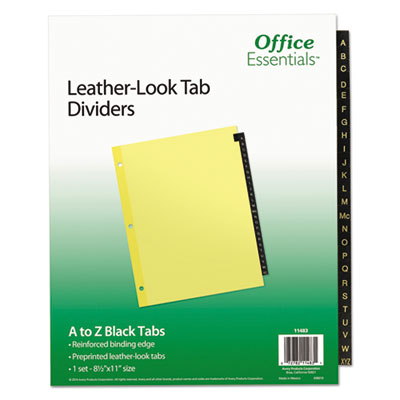 Preprinted Black Leather Tab Dividers, 25-Tab, A to Z, 11 x 8.5, Buff, 1 Set