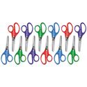 Kids' Scissors, Rounded Tip, 5" Long, 1.75" Cut Length, Straight Assorted Color Handles, 12/Pack