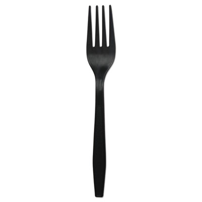 Heavyweight Polypropylene Cutlery, Fork, Plastic, Black, 1,000/Carton