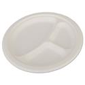 ChampWare Heavyweight Bagasse Dinnerware, Plate, 3-Compartment, 10" dia, White, 500/Carton