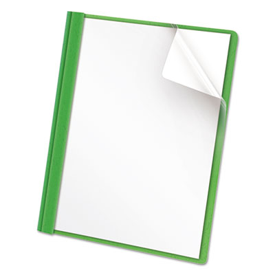 Clear Front Report Cover, Prong Fastener, 0.5" Capacity, 8.5 x 11, Clear/Green, 25/Box