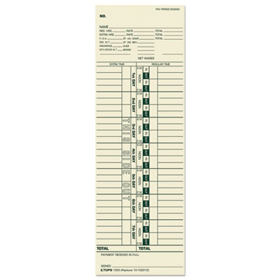 Time Clock Cards, Replacement for 10-100312/1950-9301/K14-36981D, One Side, 3.5 x 10.5, 500/Box