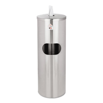 Standing Stainless Wipes Dispener, 12 x 12 x 36, Cylindrical, 5 gal, Stainless Steel