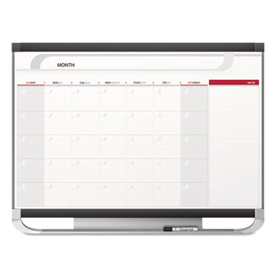 Prestige 2 Magnetic Total Erase Monthly Calendar, 36" x 24", White Surface, Graphite Gray Fiberboard/Plastic Frame