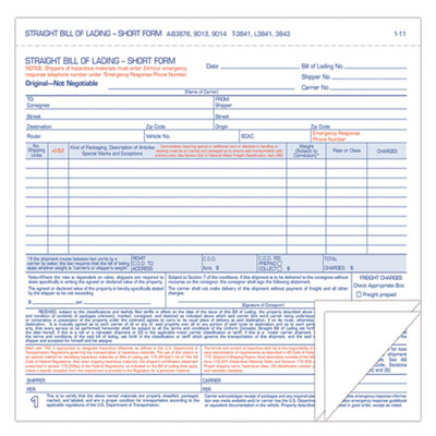 Hazardous Material Short Form, Three-Part Carbonless, 7 x 8.5, 250 Forms Total